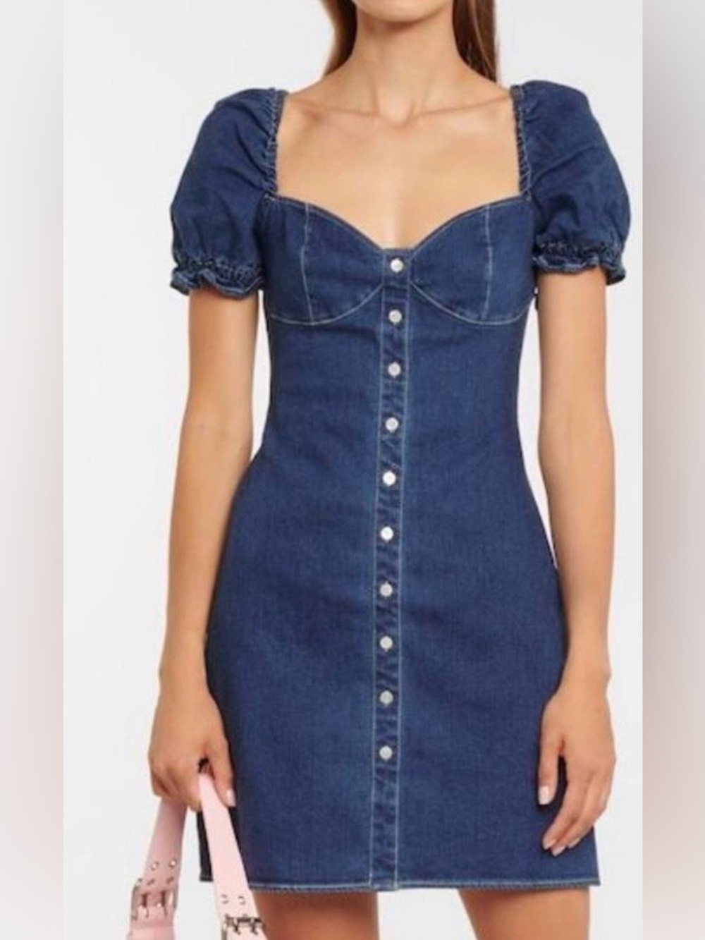 STAUD Sweetheart Dark Blue Denim Button-Front Mini Dress size 6